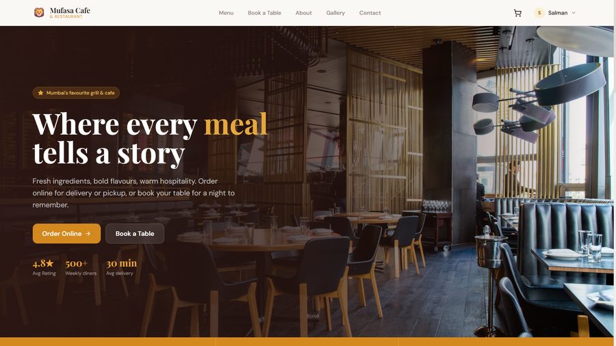 Mufasa Café & Restaurant — website preview